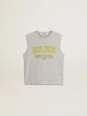 Camiseta sin mangas de mujer de color gris con estampado amarillo