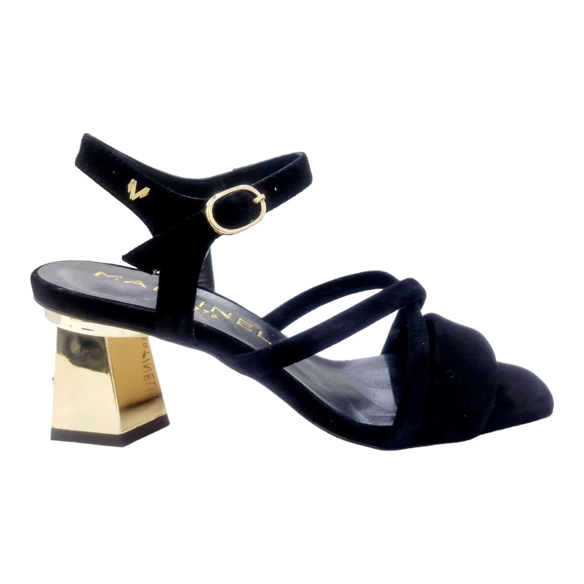SANDALIA MUJER MARTINELLI TACON MEDIO GOLD NEGRO