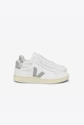 VEJA V-12 LEATHER WHITE LIGHT GREY MUJER