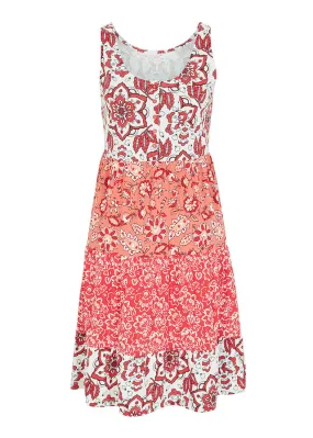 Vestido de punto de manga corta de algodón Rojo intenso con patrón paisley